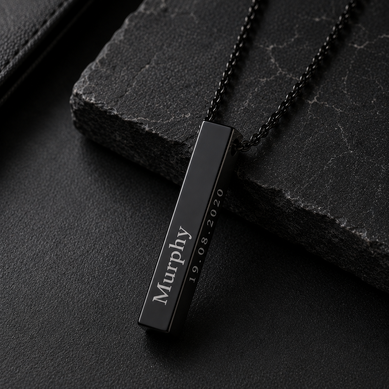 Personalised Men's Stainless Steel Bar Necklace, Custom Engraved Vertical Pendant