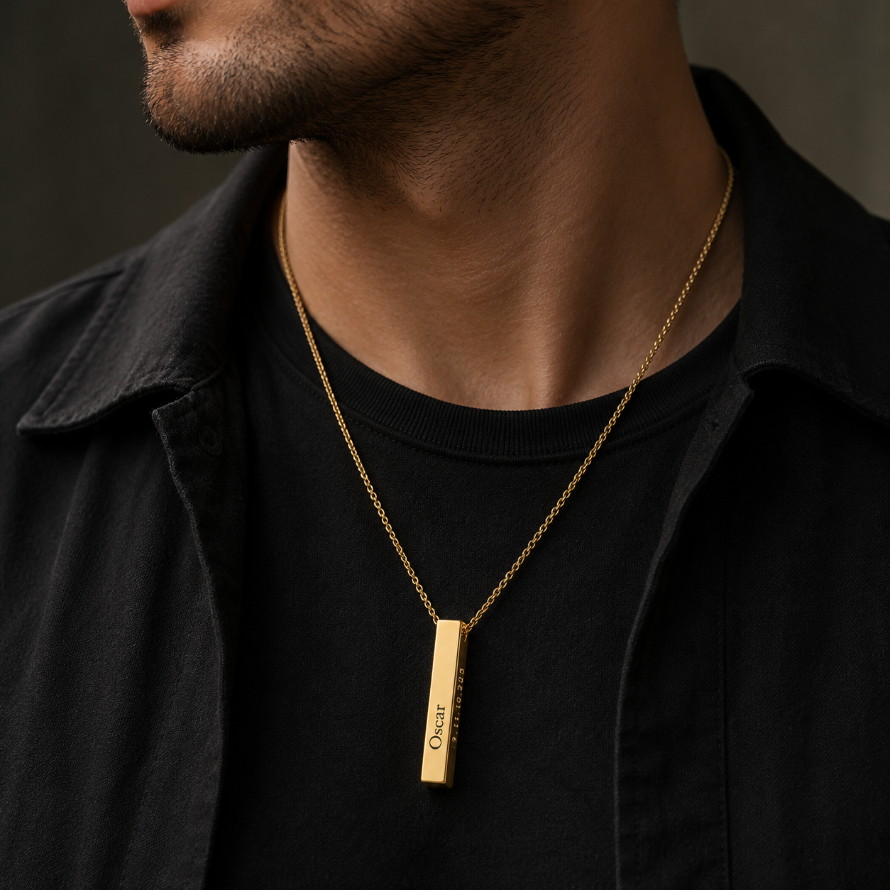 Personalised 18K Gold Men's Stainless Steel Bar Necklace, Custom Engraved Vertical Pendant (Copy)