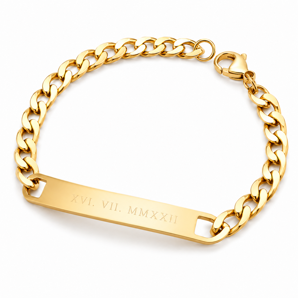 Personalised Engraved Bar Cuff Bracelet – Stainless Steel or 18K Gold Coated