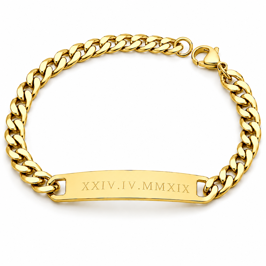 Personalised Engraved Bar Cuff Bracelet – Stainless Steel or 18K Gold Coated