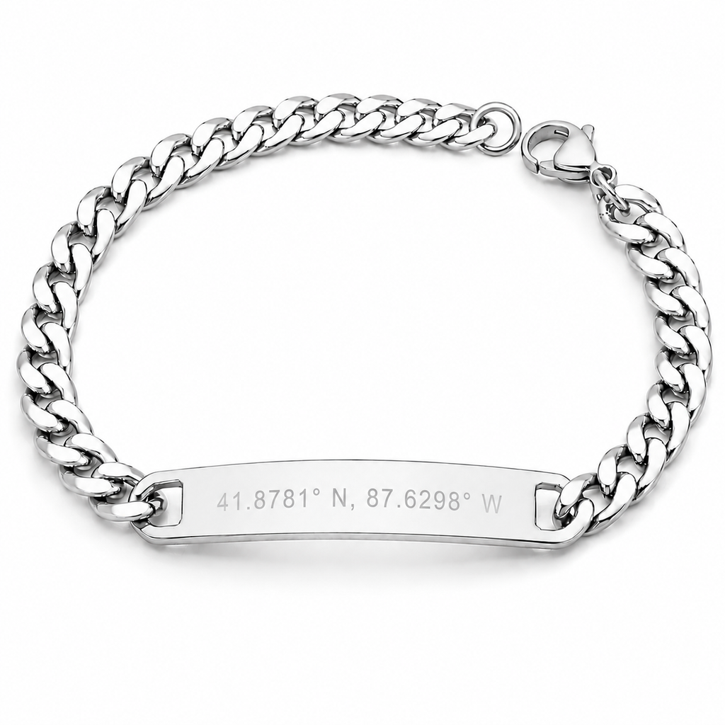 Personalised Engraved Bar Cuff Bracelet – Stainless Steel or 18K Gold Coated