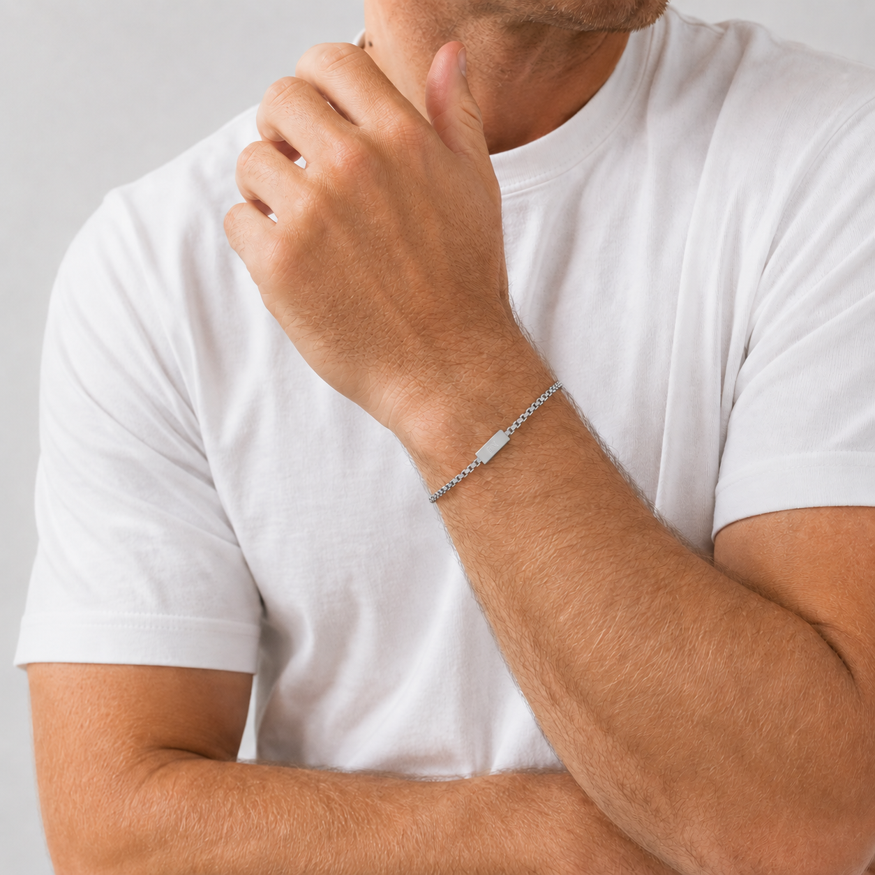 Personalised 4-Sided Engraved Silver Bar Bracelet