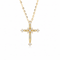 Dainty Crystal Cross Necklace, 925 Sterling Silver & 14K Gold Coated