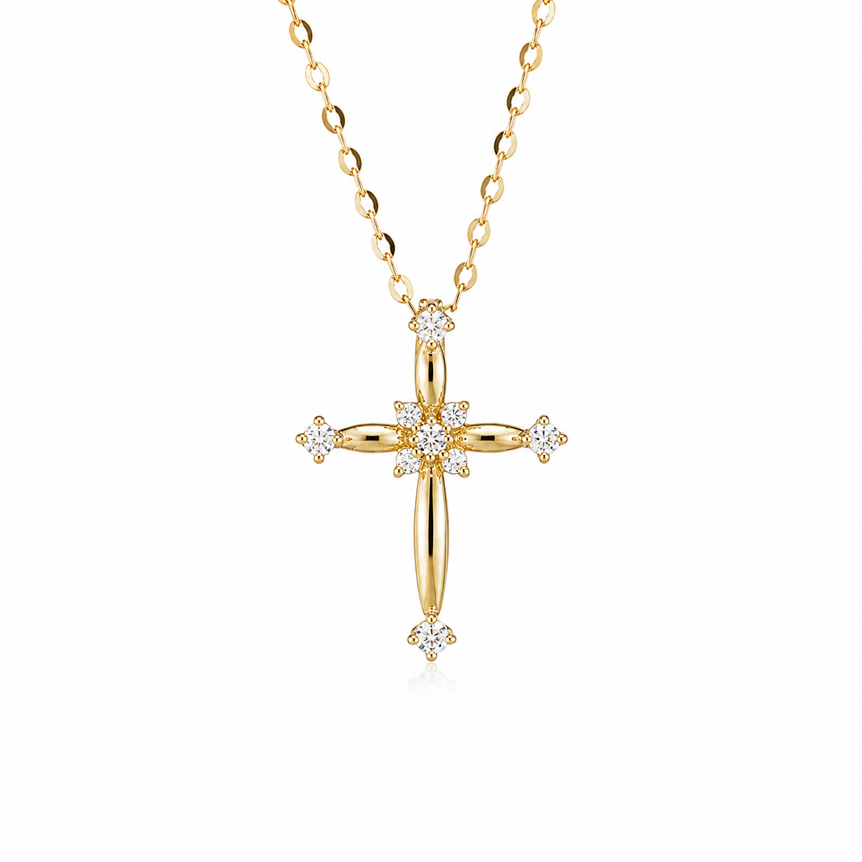 Dainty Crystal Cross Necklace, 925 Sterling Silver & 14K Gold Coated