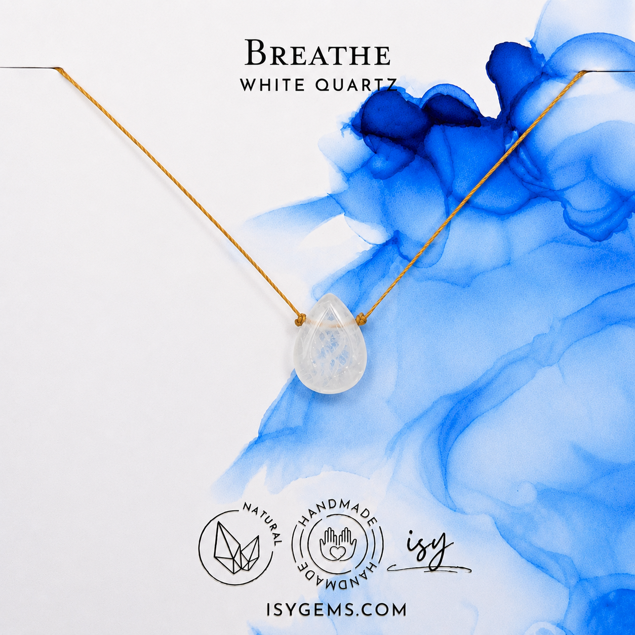 Natural White Quartz Pendant Necklace -- Breathe