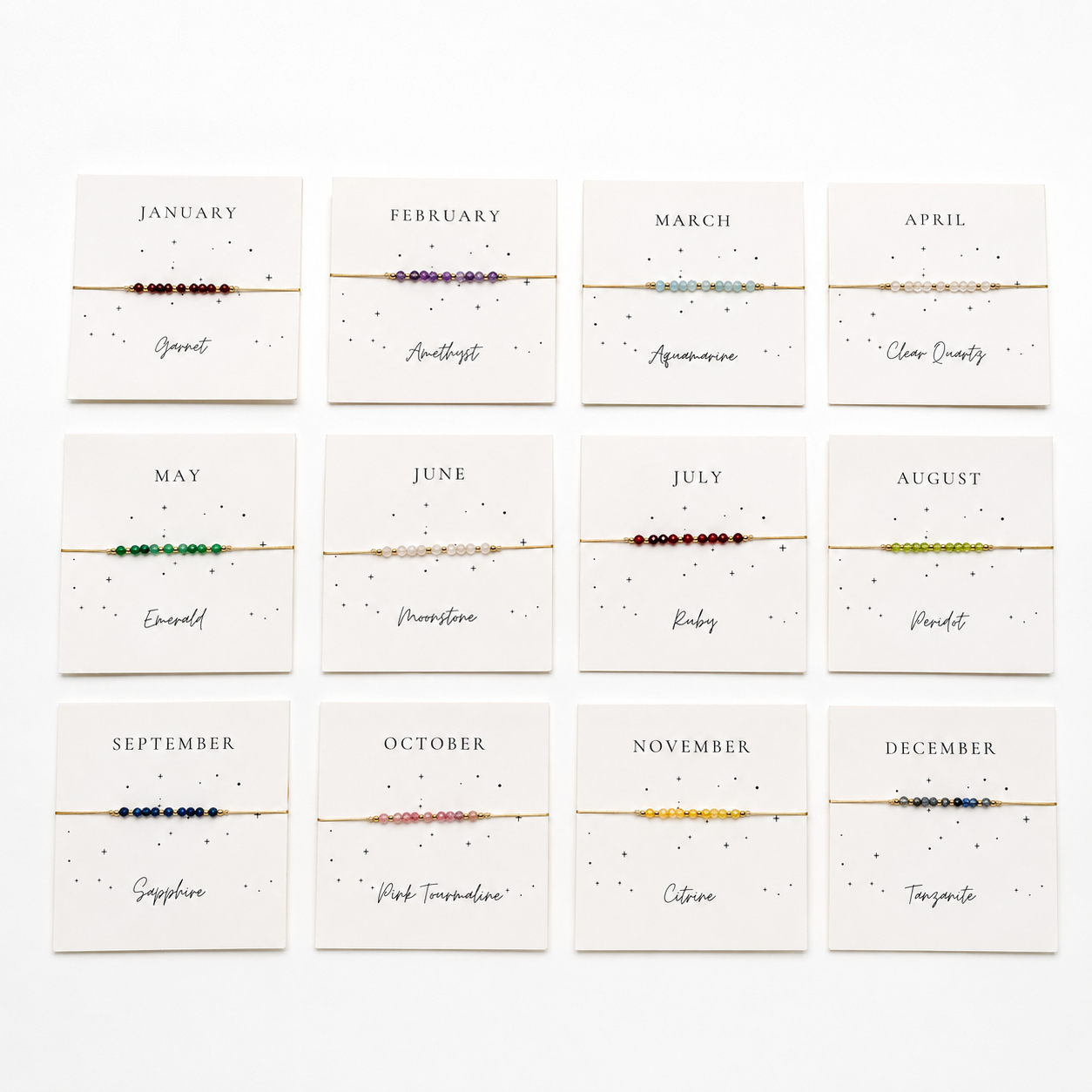 Natural Birth Stone Crystal Bracelet Collection 18K Gold Plated Handmade Gemstone Bracelet