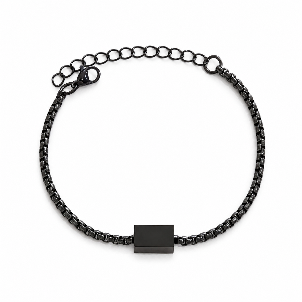 Personalised 4-Sided Engraved Black Bar Bracelet