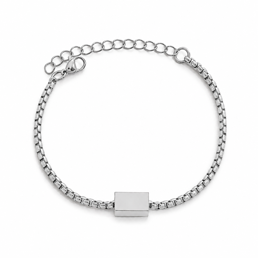 Personalised 4-Sided Engraved Silver Bar Bracelet