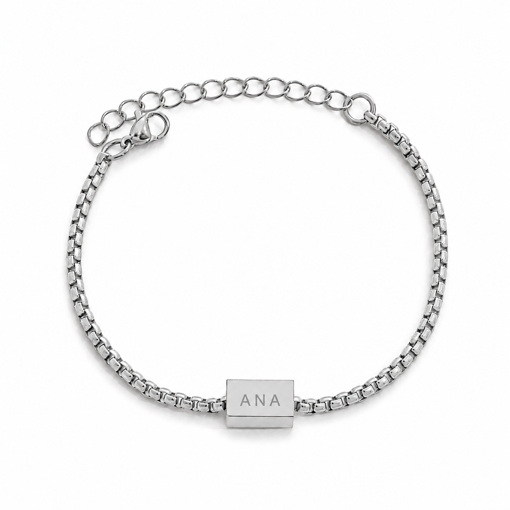 Personalised 4-Sided Engraved Silver Bar Bracelet