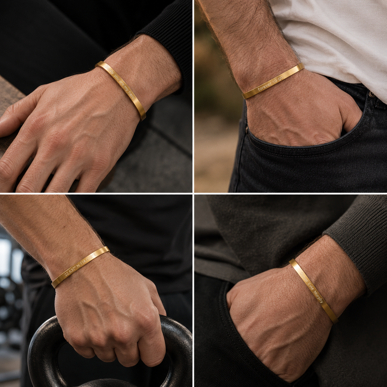 Personalised Stainless Steel 18K Gold Plated Adjustable Stainless Steel Engraved Cuff Bracelet for Men