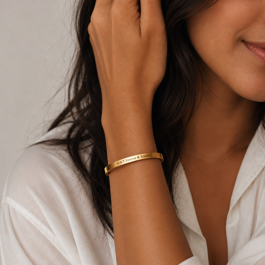 Personalised Stainless Steel 18K Gold Plated Engraved Bracelet for Women