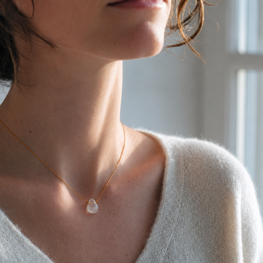 Natural White Quartz Pendant Necklace -- Breathe