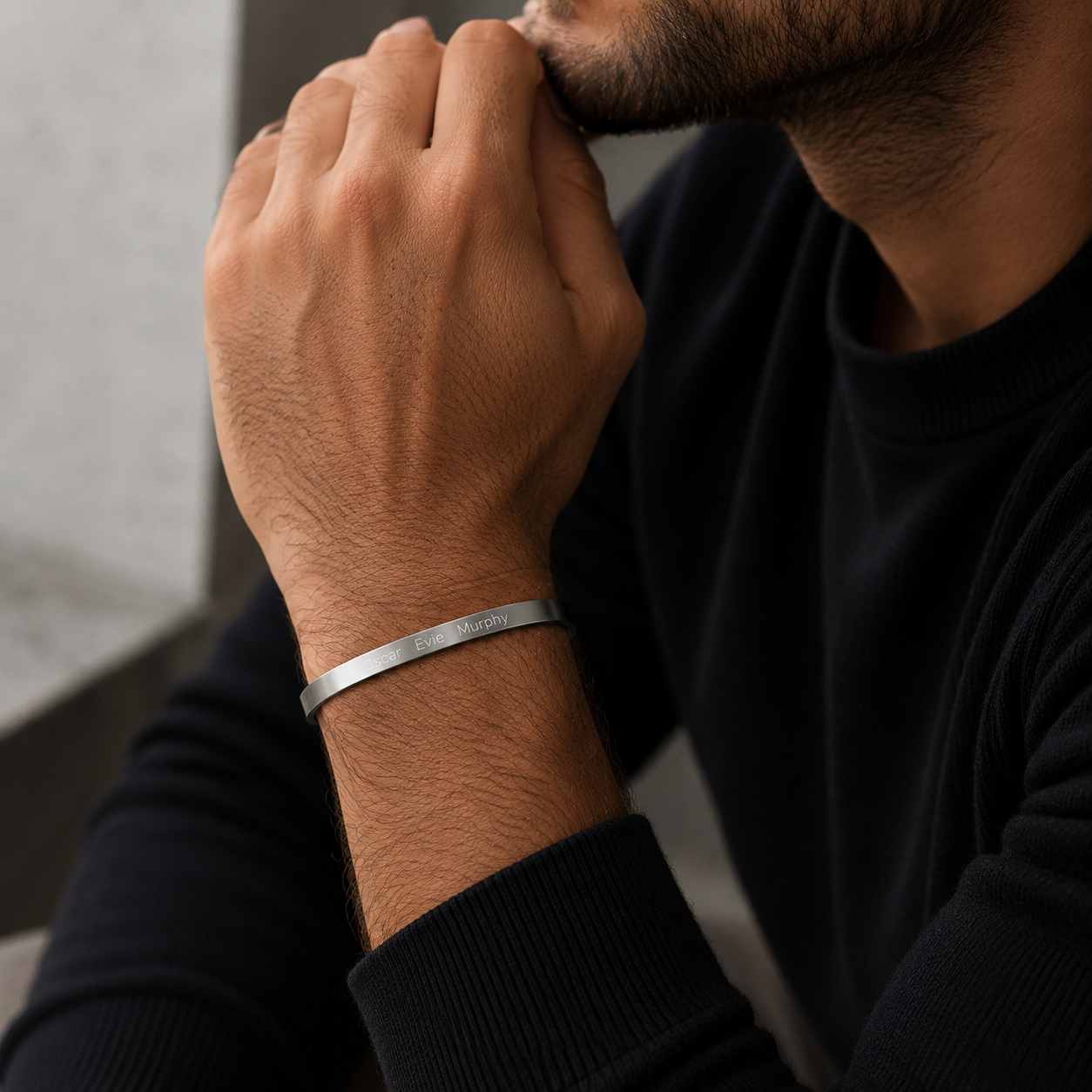 Personalised Silver Adjustable Stainless Steel Engraved Cuff Bracelet for Men