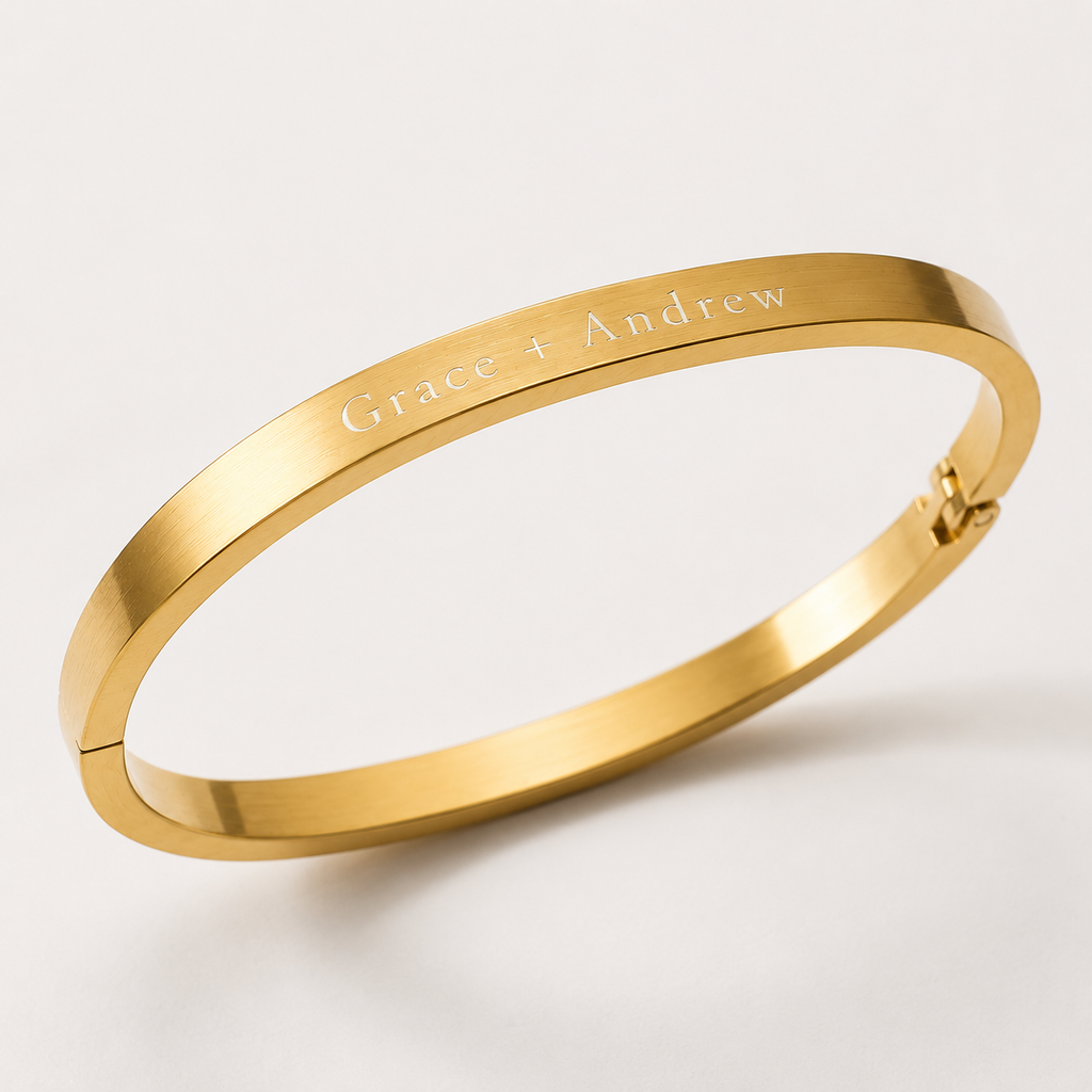 Personalised Stainless Steel 18K Gold Plated Engraved Bracelet for Women