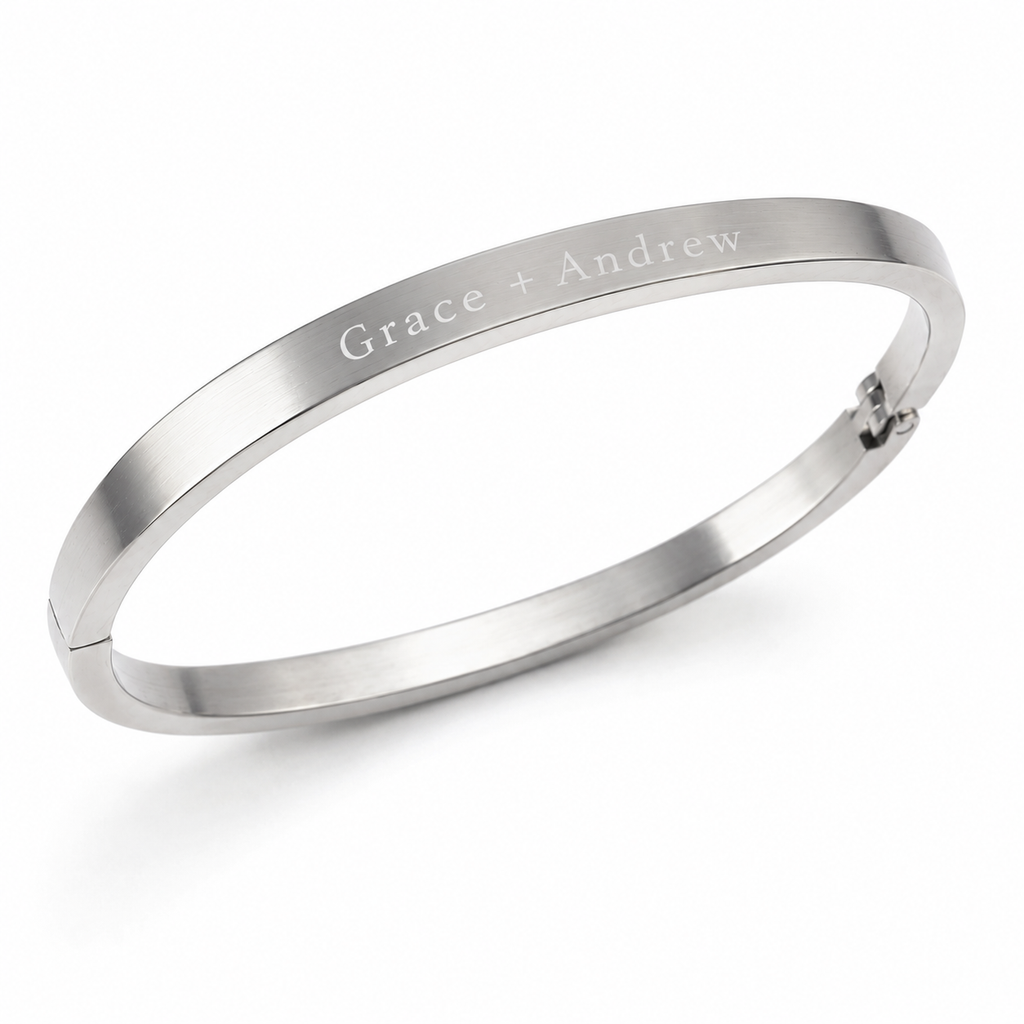 Personalised Silver Stainless Steel Engraved Bracelet for Women