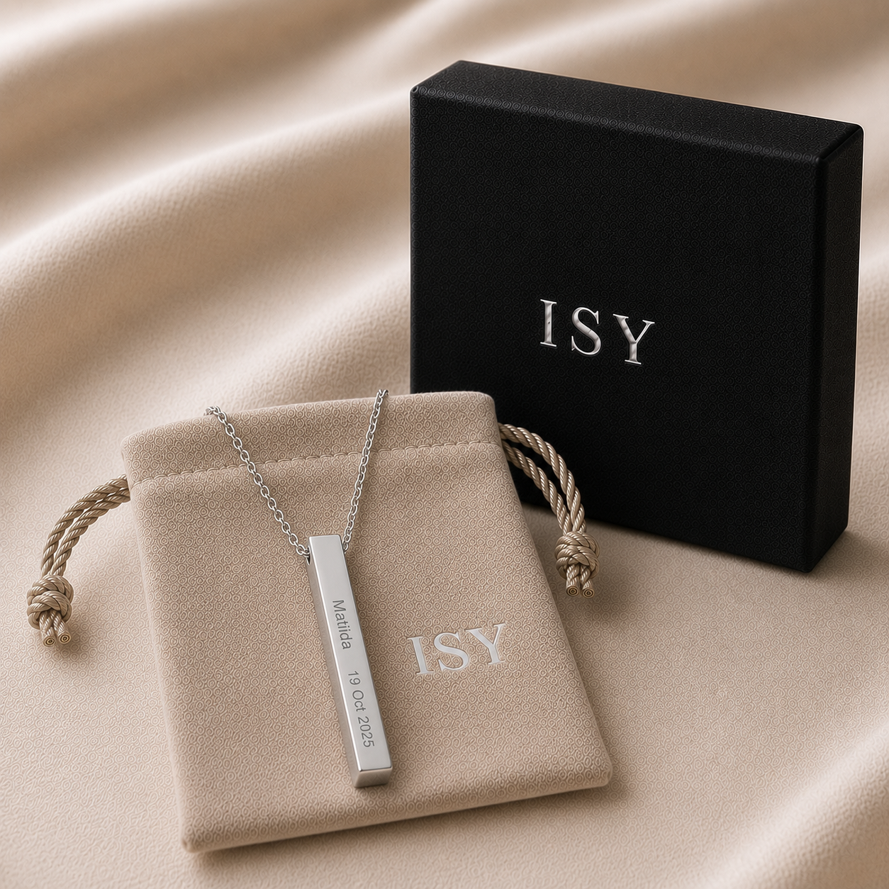 Personalised Silver Men's Stainless Steel Bar Necklace, Custom Engraved Vertical Pendant