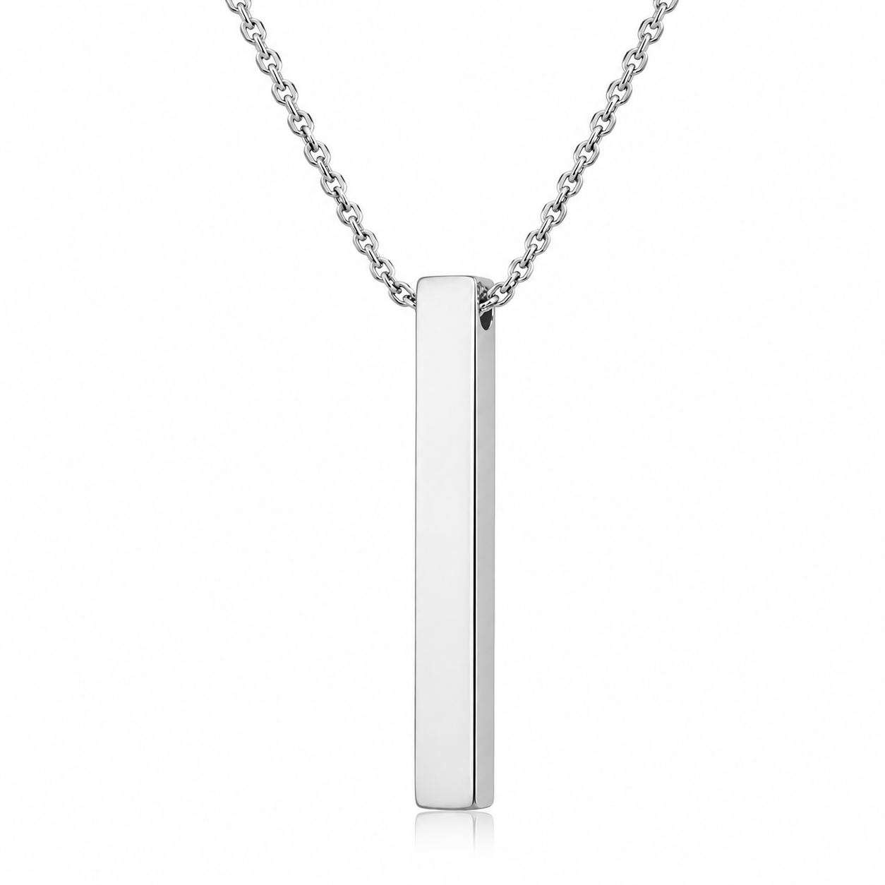 Personalised Silver Men's Stainless Steel Bar Necklace, Custom Engraved Vertical Pendant
