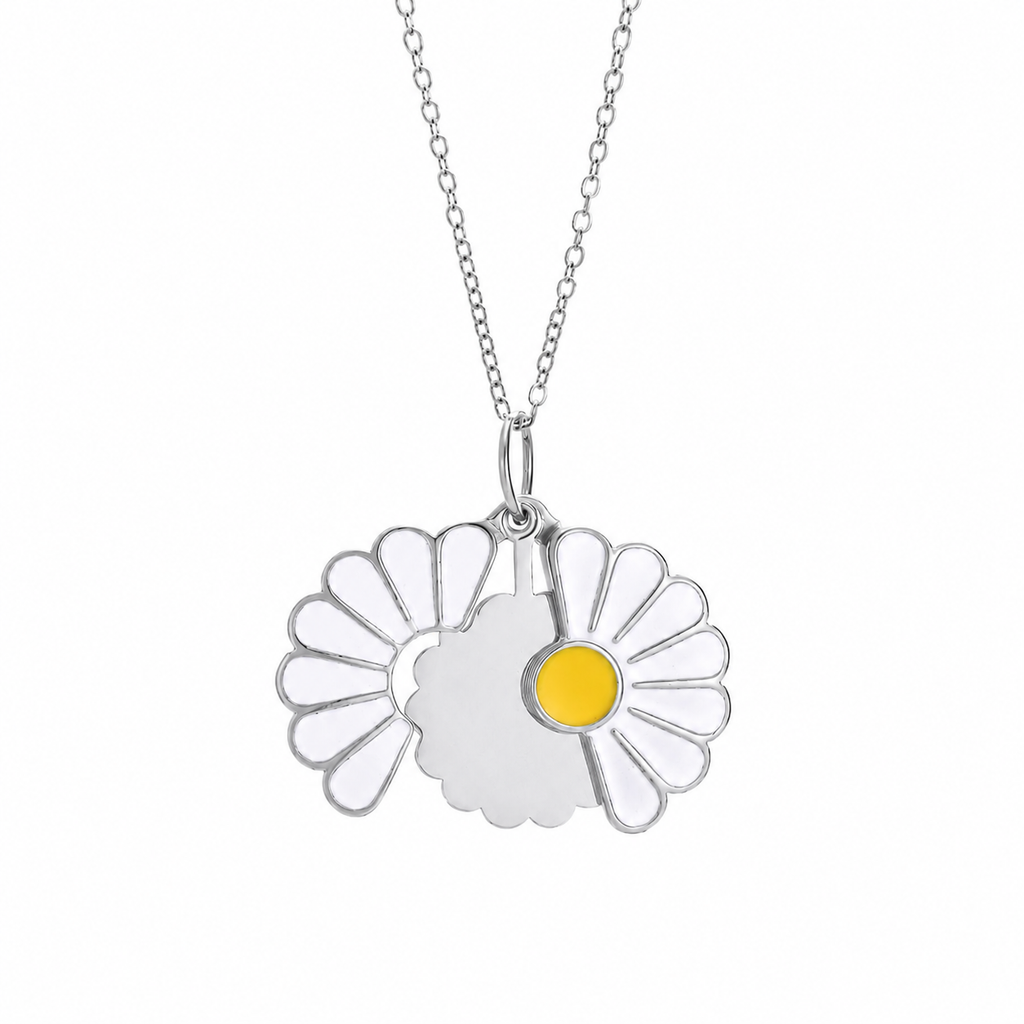 Personalised Daisy Flower Necklace Silver