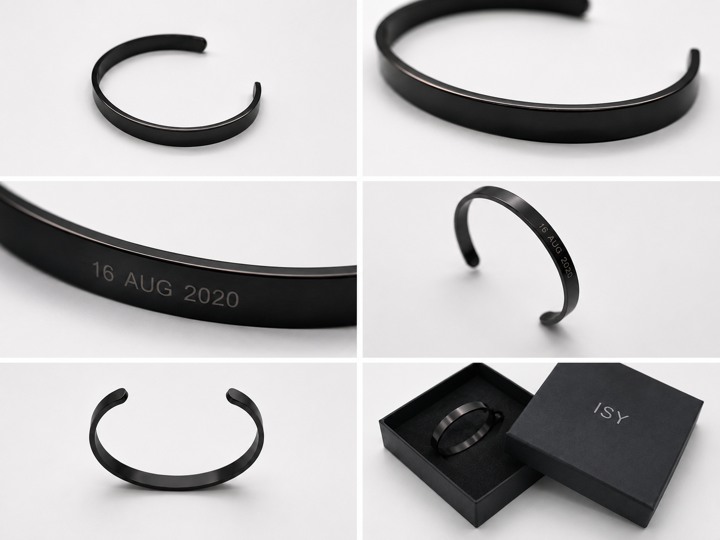 Personalised Black Adjustable Stainless Steel Engraved Cuff Bracelet for Men