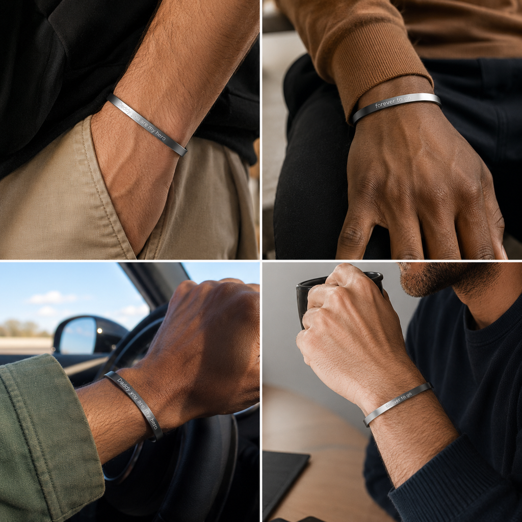 Personalised Silver Adjustable Stainless Steel Engraved Cuff Bracelet for Men