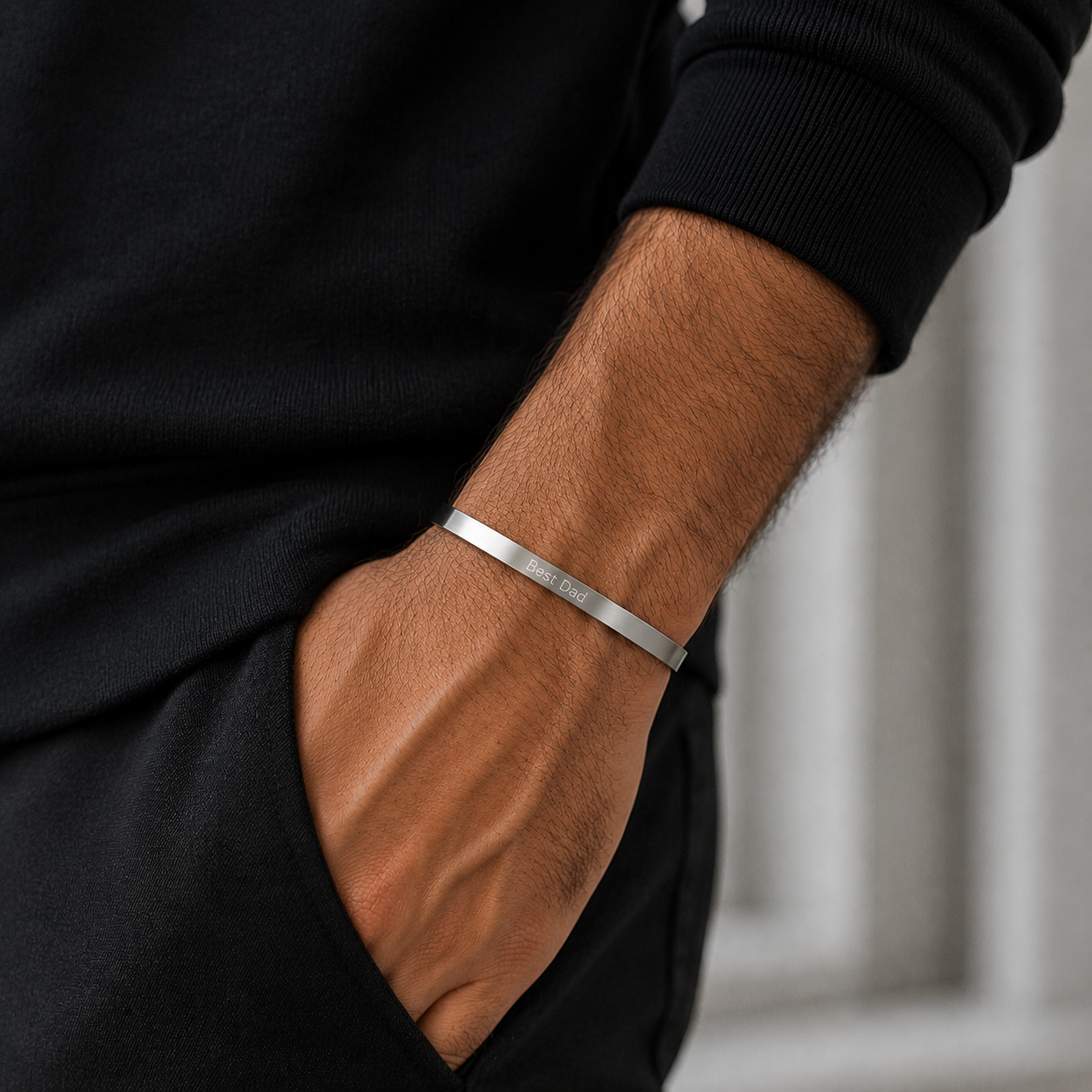 Personalised Silver Adjustable Stainless Steel Engraved Cuff Bracelet for Men