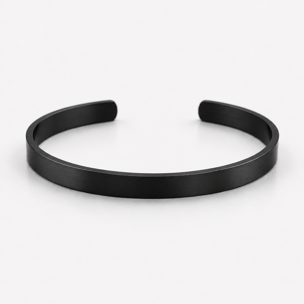 Personalised Black Adjustable Stainless Steel Engraved Cuff Bracelet for Men