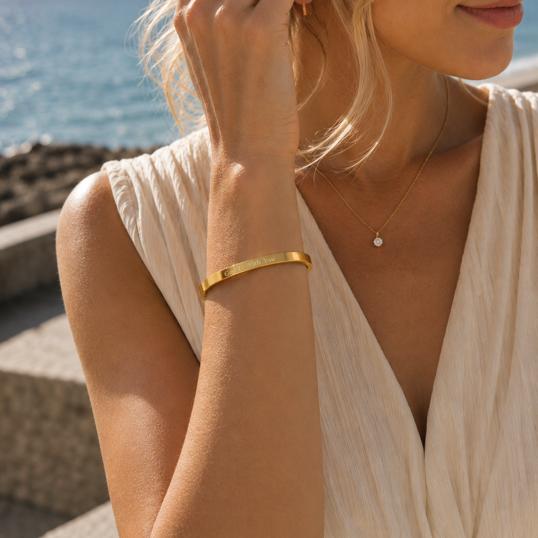 Personalised Stainless Steel 18K Gold Plated Engraved Bracelet for Women