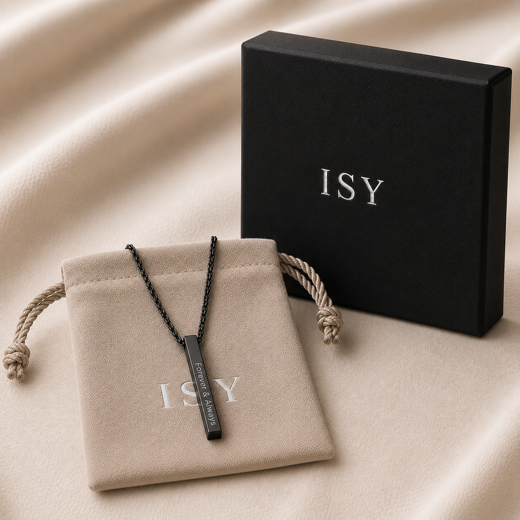 Personalised Men's Stainless Steel Bar Necklace, Custom Engraved Vertical Pendant