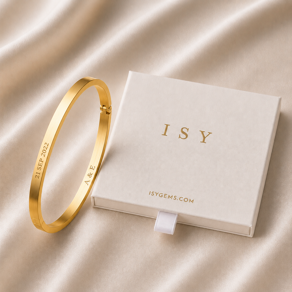 Personalised Stainless Steel 18K Gold Plated Engraved Bracelet for Women
