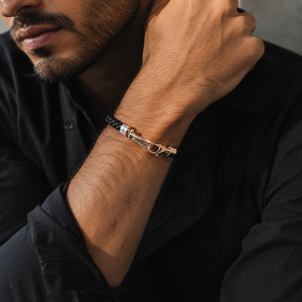 Personalised Men's Braided Premium Vegan Leather bracelet with Engraved Stainless Steel Clasp