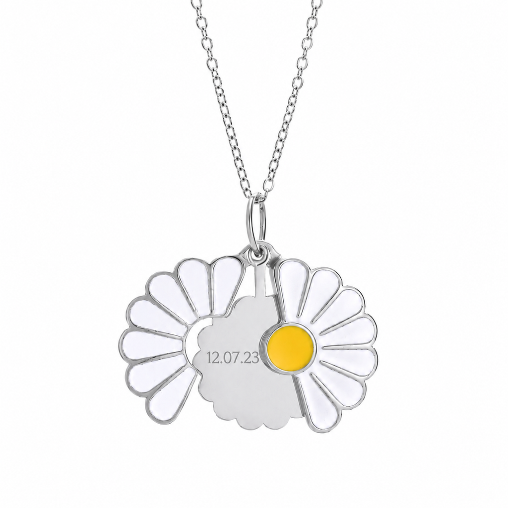 Personalised Daisy Flower Necklace Silver