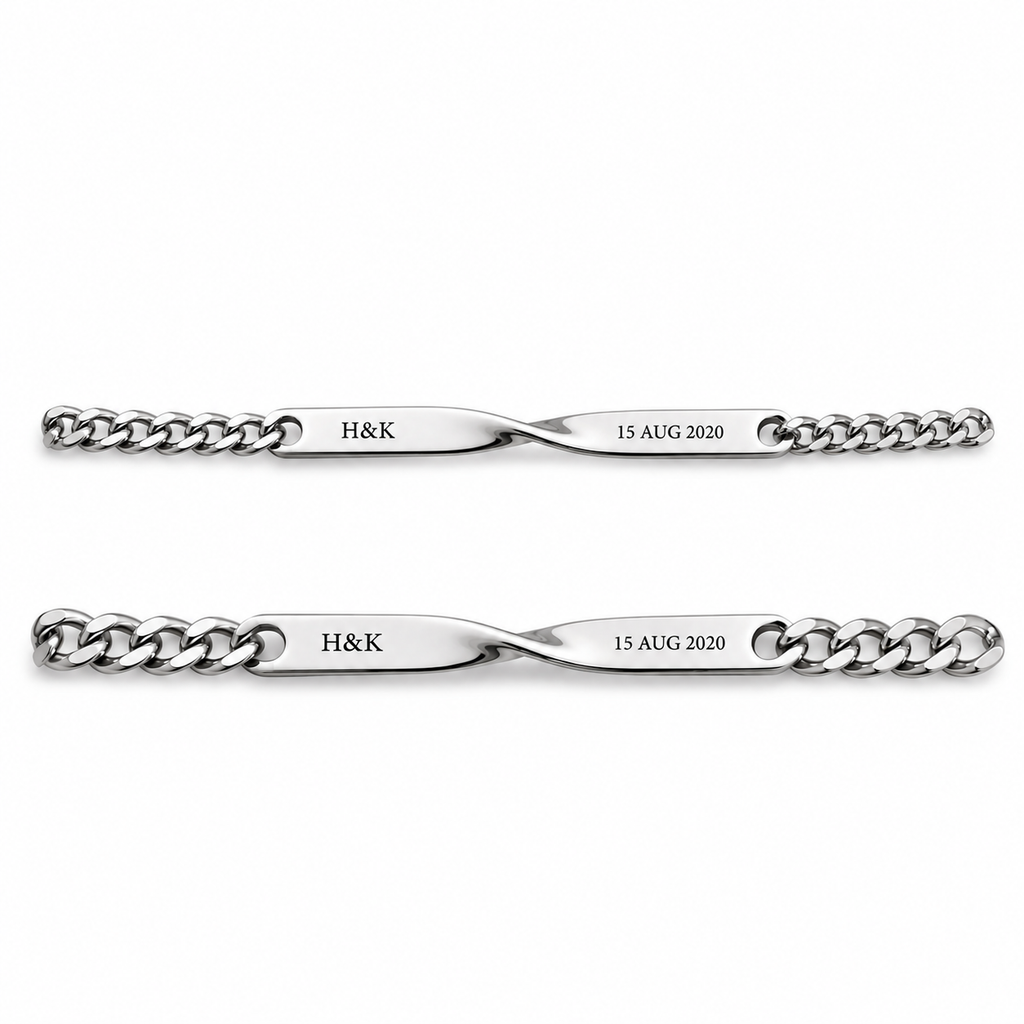 Personalised Couple Bracelet Set Matching Engraved Bracelets for Him & Her Twisted Stainless Steel Gift