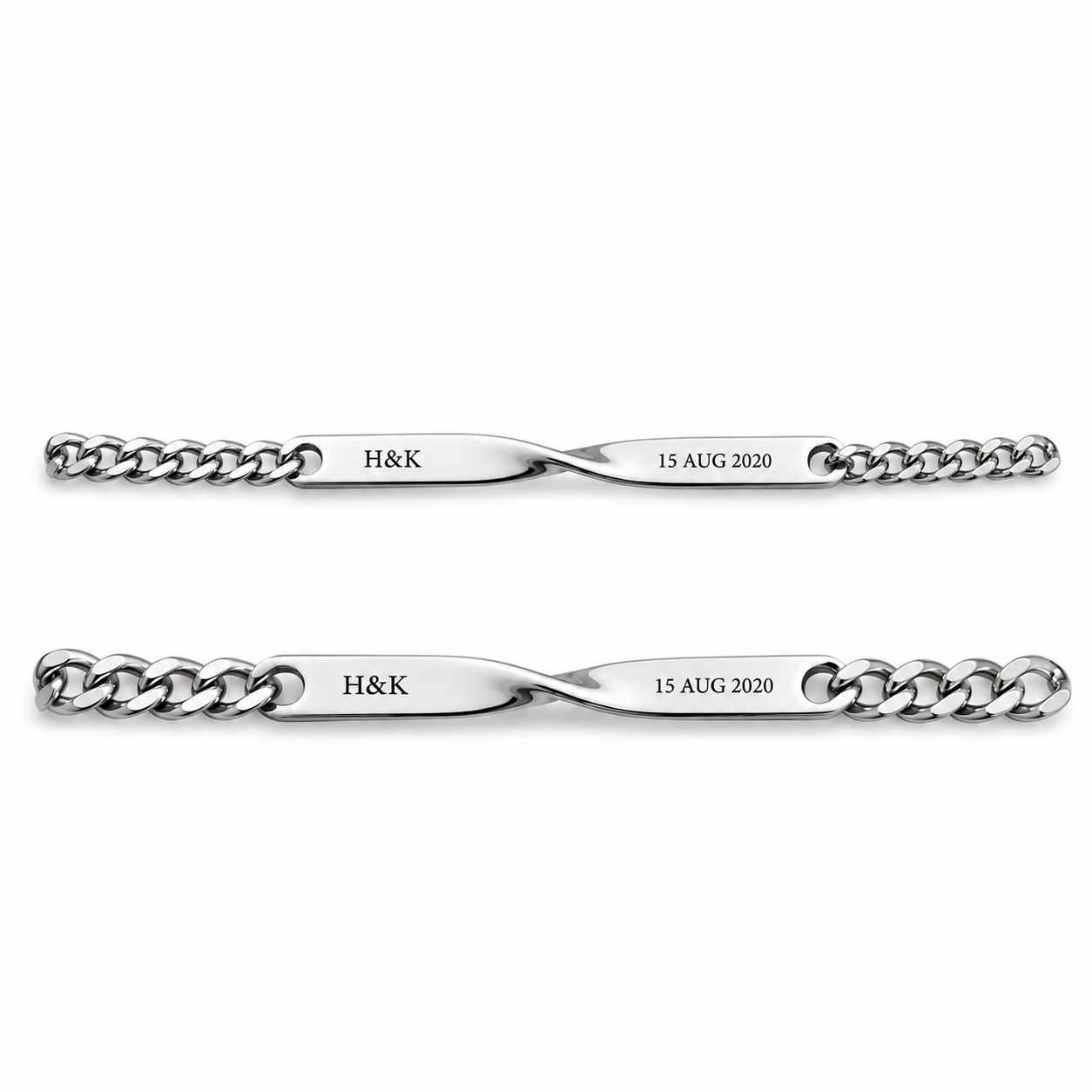 Personalised Couple Bracelet Set Matching Engraved Bracelets for Him & Her Twisted Stainless Steel Gift