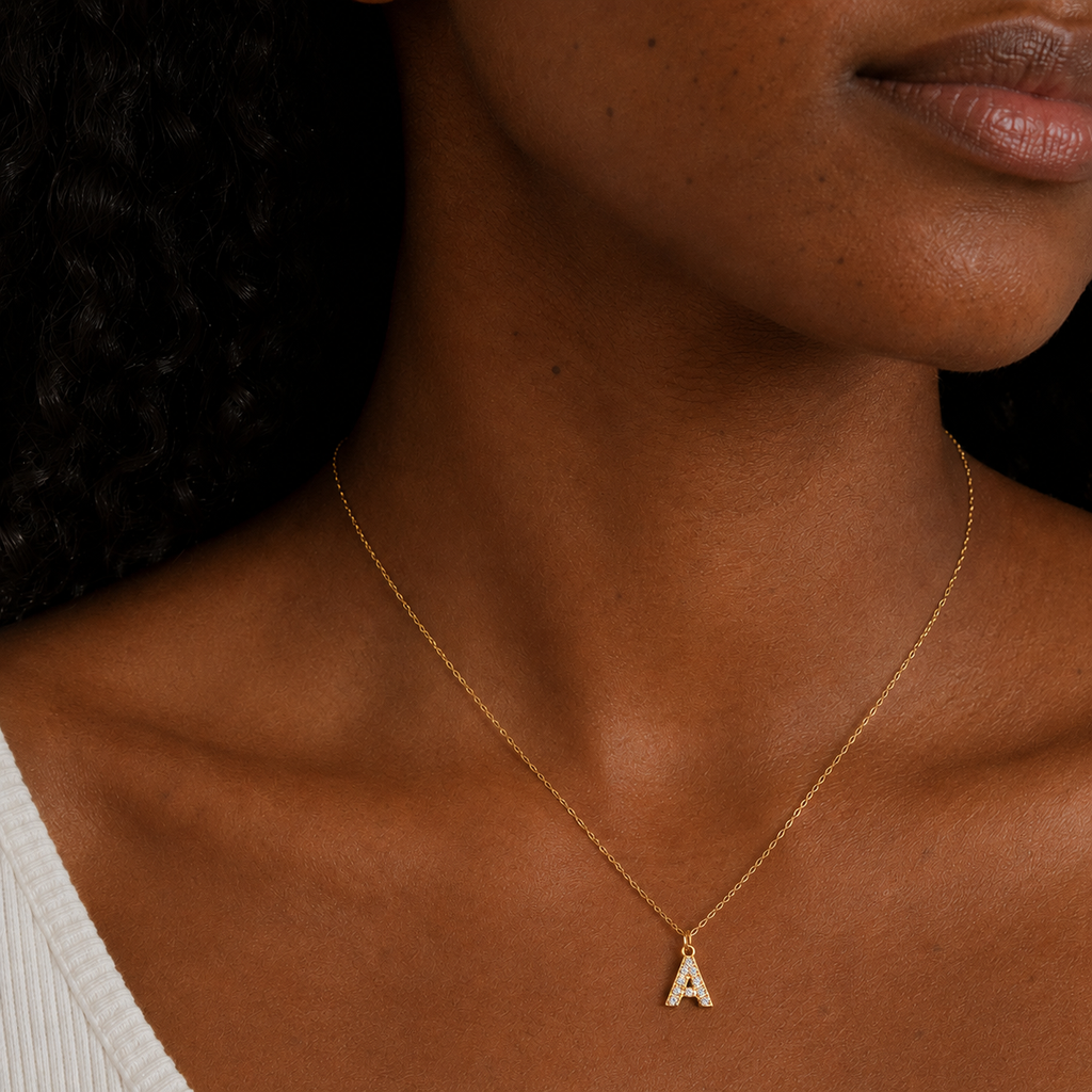 18K Gold Plated Zirconia Alphabet Letter Initial Pendant