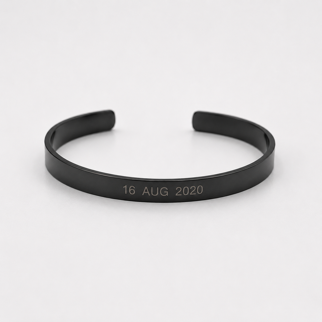Personalised Black Adjustable Stainless Steel Engraved Cuff Bracelet for Men