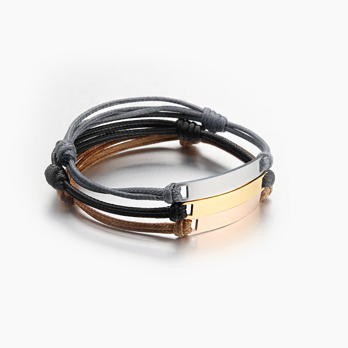 Personalised Cord Adjustable Stainless Steel Engraved Cuff Bracelet for Men
