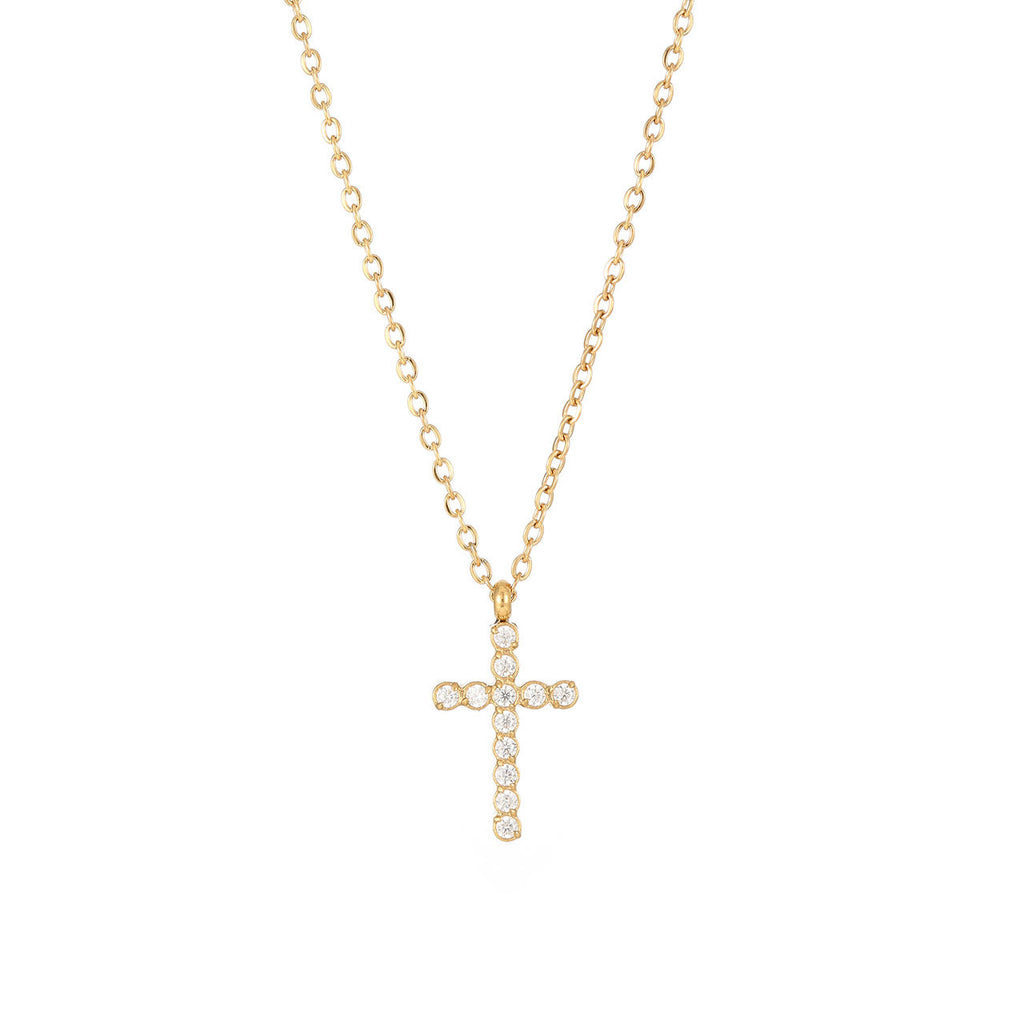 18k gold coated gem stone cross shaped necklace