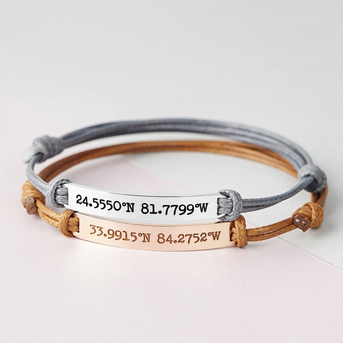 Personalised Cord Adjustable Stainless Steel Engraved Cuff Bracelet for Men