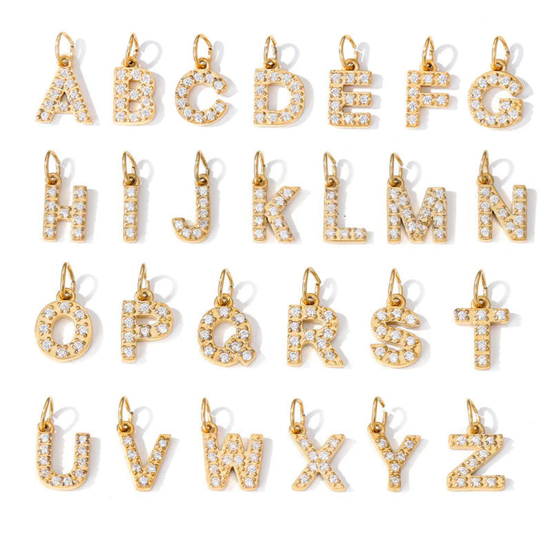 18K Gold Plated Zirconia Alphabet Letter Initial Pendant