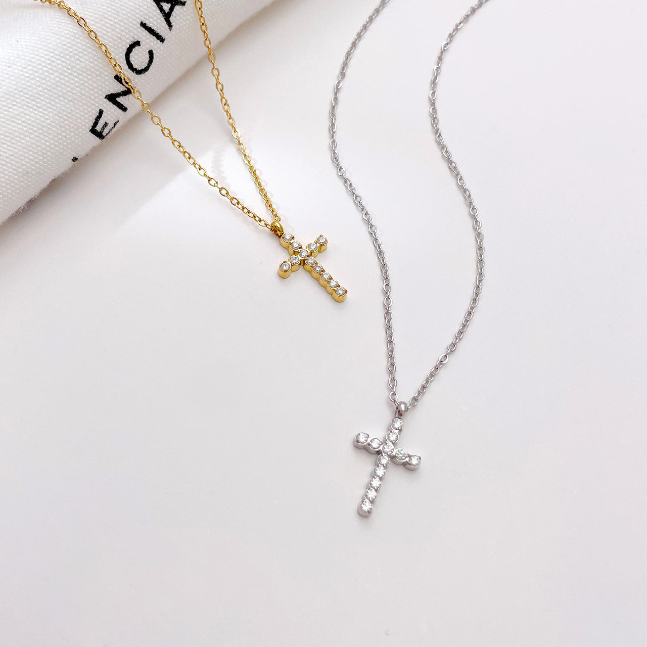 18k gold coated gem stone cross shaped necklace