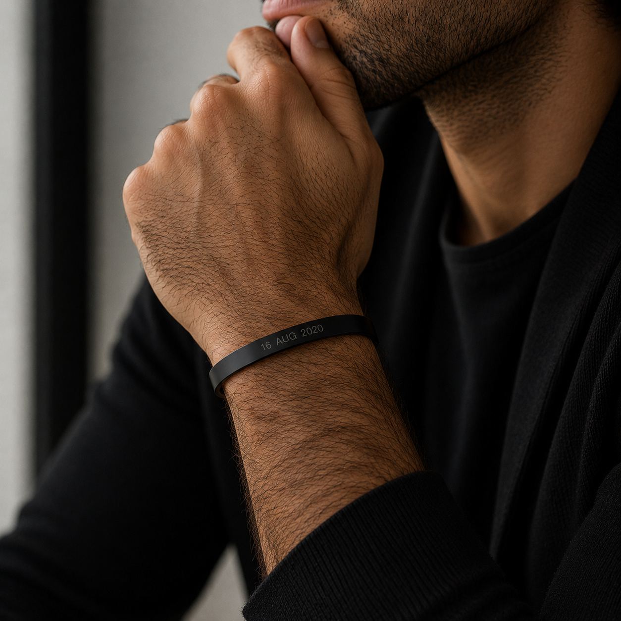 Personalised Black Adjustable Stainless Steel Engraved Cuff Bracelet for Men