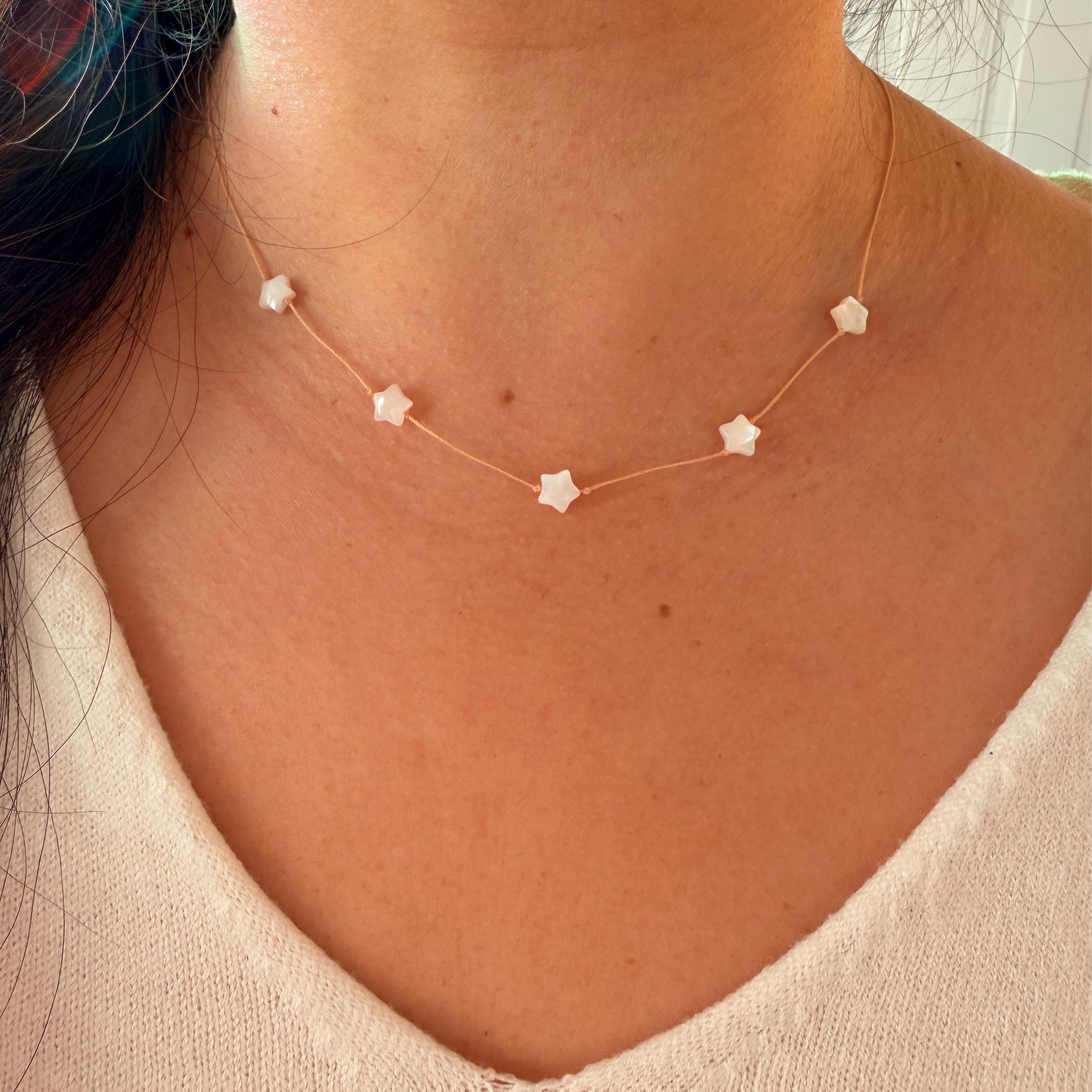 Minimal Star Bead Pendant Necklace in Mother of Pearl-Shine Bright