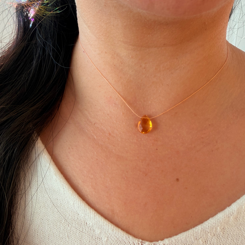 Minimal Yellow Citrine Pendant Necklace-Persistent