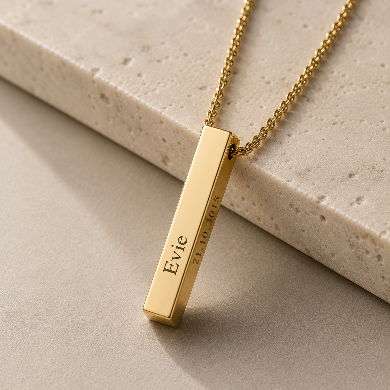 Personalised 18K Gold Men's Stainless Steel Bar Necklace, Custom Engraved Vertical Pendant (Copy)