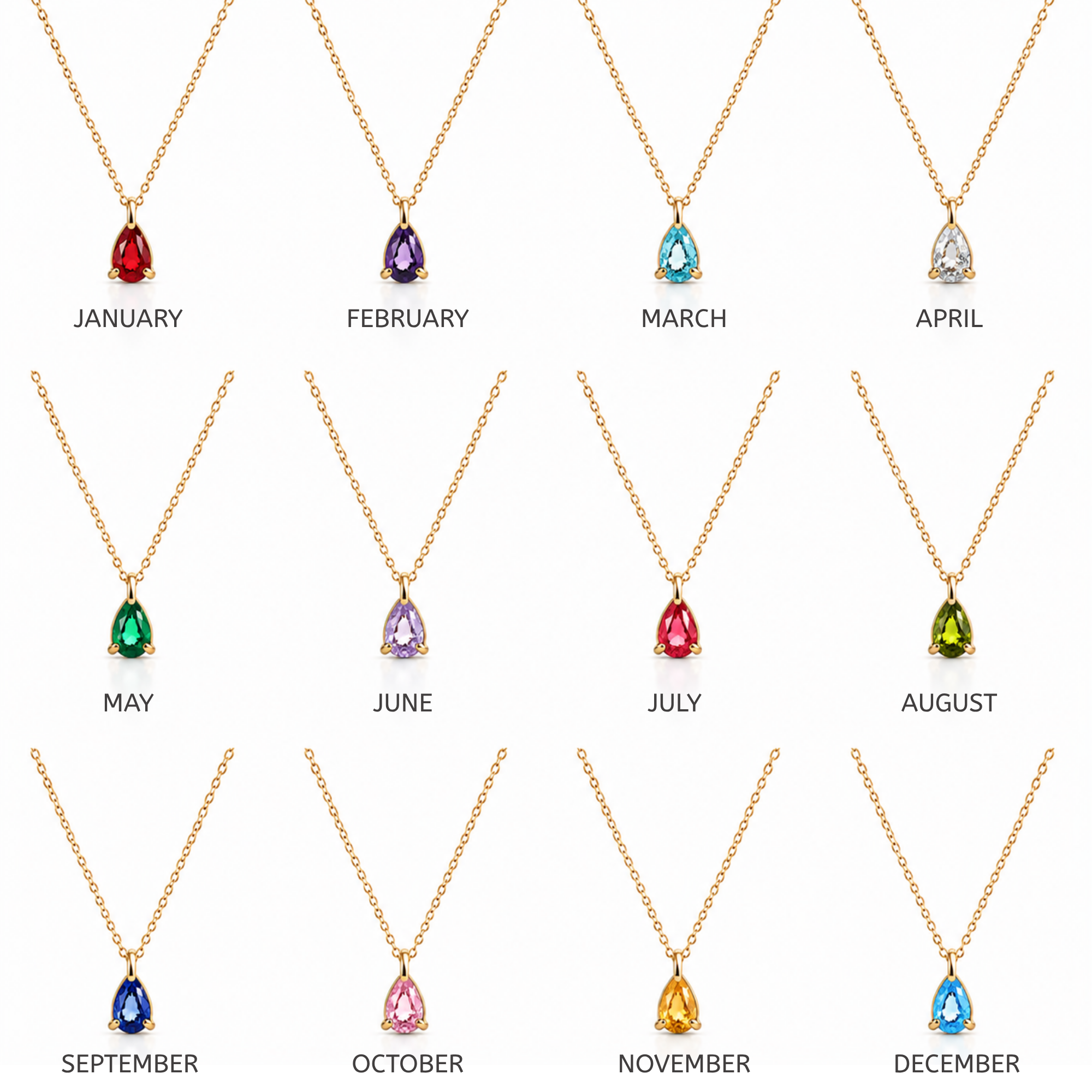 Personalised Birthstone Necklace – 18K Gold Plated Teardrop Pendant