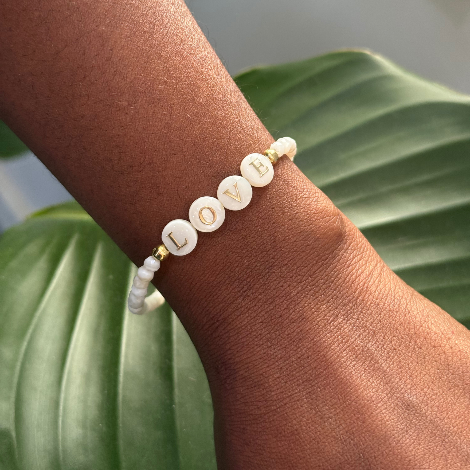 Personalised Round White Mother of Pearl Alphabet Beaded Bracelet