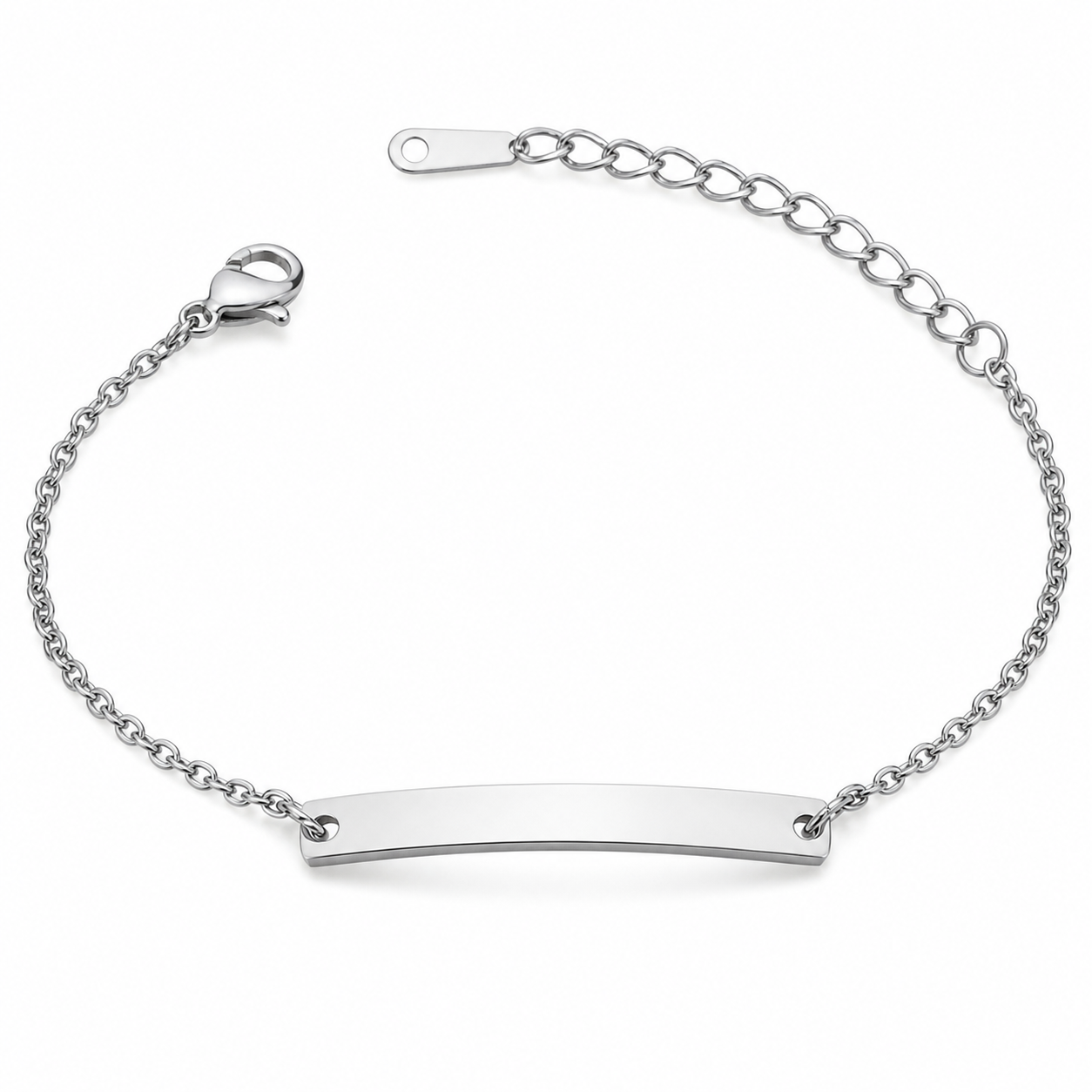 Personalised Silver Stainless Steel Engraved Chain&Bar Bracelet for Women